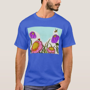 T-shirt foncé adulte de pré de fleur