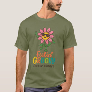 T-shirt foncé de base avec fleurs rétro 'Feelin’ G