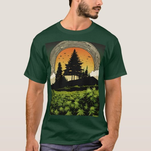 T-shirt foncé de base avec silhouette de Cannabis (Devant)
