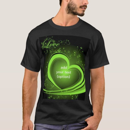 T-shirt foncé de base de coeur abstrait vert (Devant)
