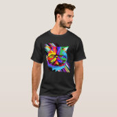 T-shirt Fond rayures pop chat coloré (Devant entier)