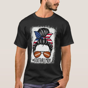 T-shirt Football Maman Vie Bleached Usa Drapeau Messy Bun 