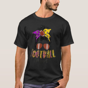 T-shirt Football Maman Vie Leopard Messy Joueur Bun Mère'
