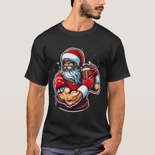 T-shirt Football Player Santa Christmas Pajama Funny X-mas (Devant)