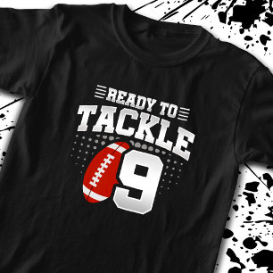 T-shirt Football Prêt À S'Attaquer 9 Ans Enfants 9e Annive