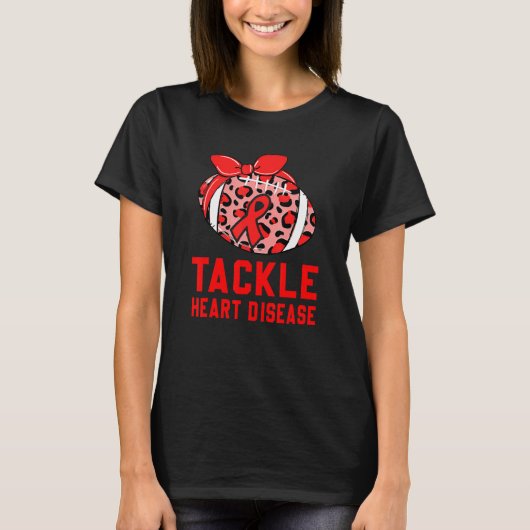 T-shirt Football Tackle Heart Disease Retro Awareness Red (Devant)