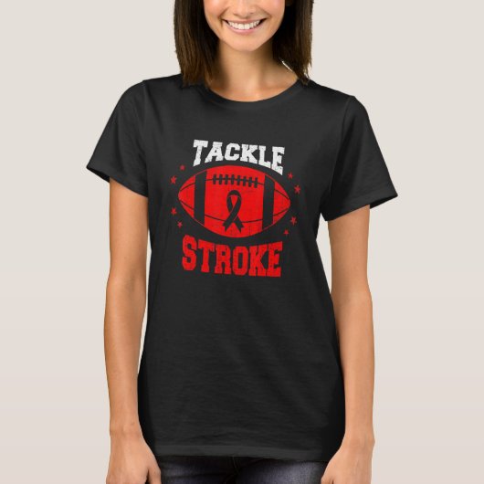 T-shirt Football Tackle Stroke Retro Awareness Red Ribbon (Devant)