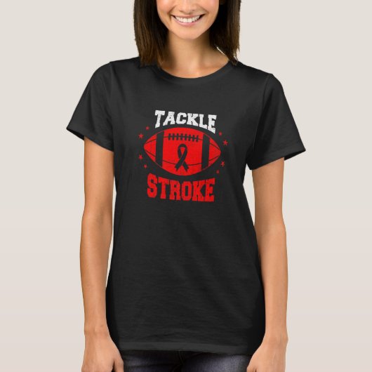T-shirt Football Tackle Stroke Retro Awareness Red Ribbon (Devant)