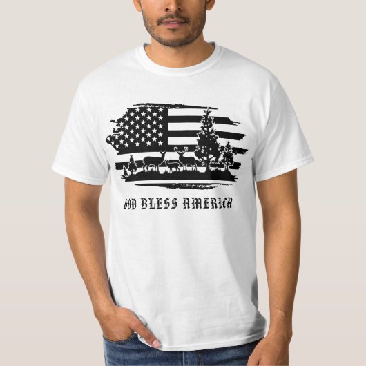 T-shirt *~* Forêt AP27 Pins de Cerfs Drapeau Américain Mod (Devant)