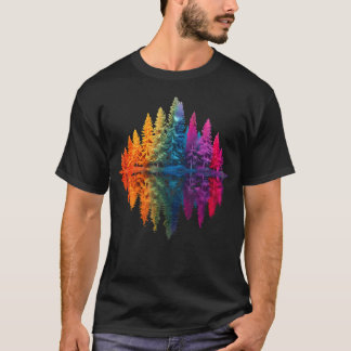 T-shirt Forêt Arc-en-ciel Colorée Reflet Arbres Faune