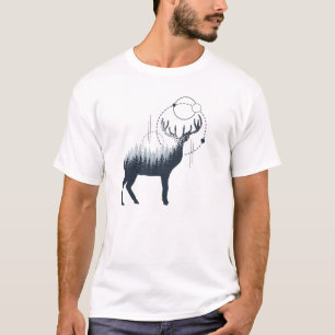 T-shirt Forêt de cerfs géométrique moderne Double expositi