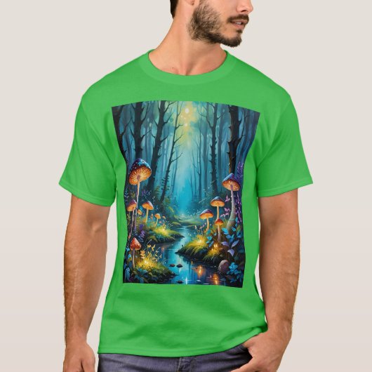 T-shirt Forêt de champignons Scène de lumière magique Tee (Devant)
