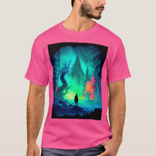 T-shirt Forêt De Glace Magique Avec Aurora Borealis Dans L