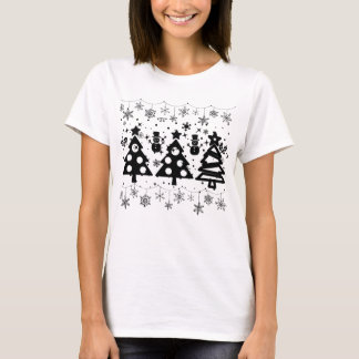 T-shirt Forêt d'hiver Forêt d'arbres noirs Noël moderne