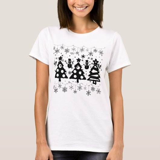 T-shirt Forêt d'hiver Forêt d'arbres noirs Noël moderne (Devant)