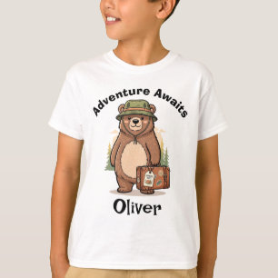 T-shirt Forêt mignonne avec un grizzli et un chapeau de ra