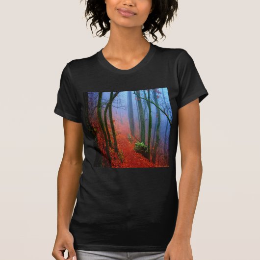 T-shirt Forêt peinte Automne Brouillard bleu (Devant)