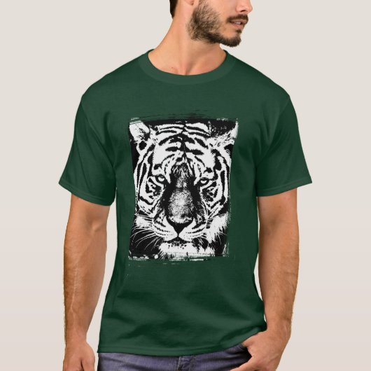 T-shirt Forêt profonde Vert Couleur Pop Art Tiger Tête Élé (Devant)