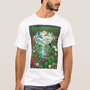 T-shirt forêt tropicale junglee fond de poster coloré 