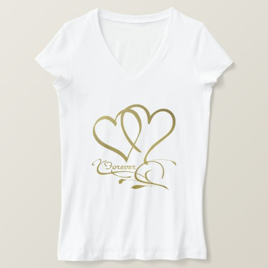 T-shirt Forever Hearts Gold sur blanc (Design devant)