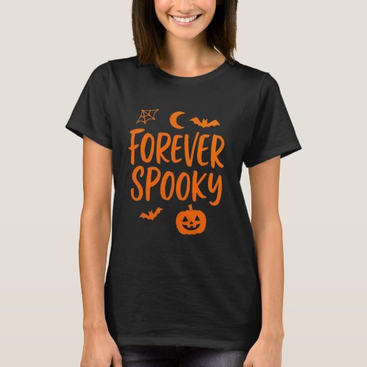 T-shirt Forever Spooky | Pumpkin, Moon, Bats & Web (Devant)