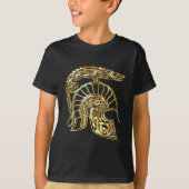 T-shirt Forge de casque d'armure de chevalier d'or en text (Devant)