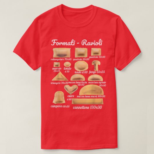 T-shirt Formats Ravioli, Instructions Alimentaires Italien (Design devant)