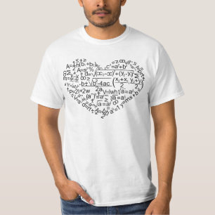 T-SHIRT FORMULAIRES DE MATHÉMATIQUES EN FORME DE COEUR.