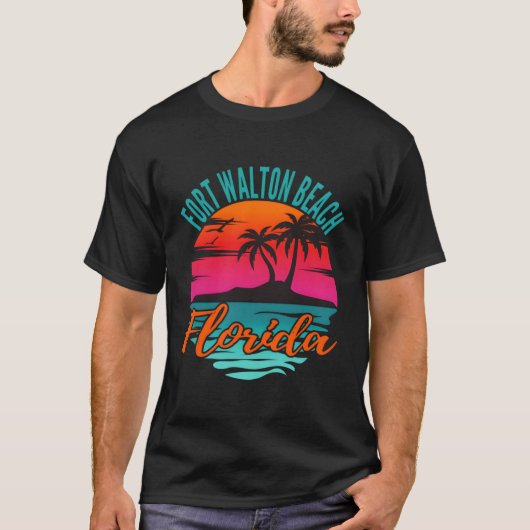 T-shirt Fort Walton Beach Floride Palm Tree Island Pink Su (Devant)