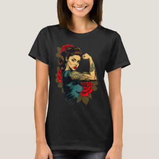 T-shirt Forte Femme Mère Roses Ne jamais abandonner 3