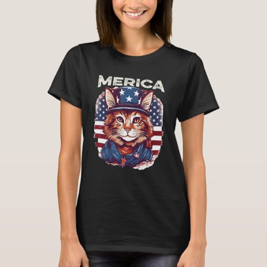 T-shirt Fourth 4th of July Cat American Flag America Patri (Devant)