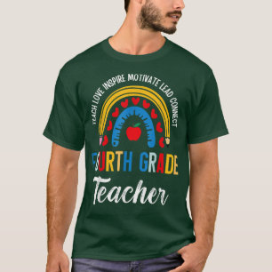 T-shirt Fourth Grade Teacher Teach Love Inspire Boho Rainb