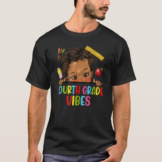 T-shirt Fourth Grade Vibes African American Kids Boy Back (Devant)