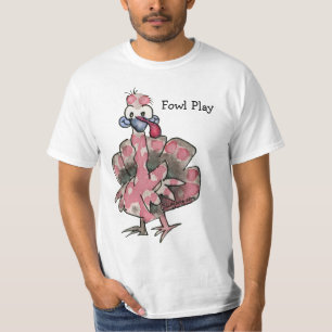 T-shirt Fowling Play Cartoon Pink Turkey