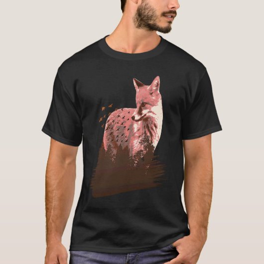 T-shirt fox animals forest trees birds (Devant)