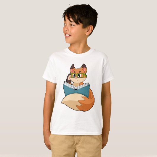 T-shirt Fox as nerd with Book & Glasses (Devant entier)