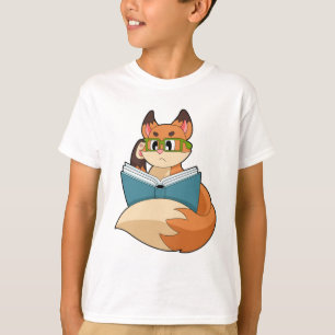T-shirt Fox as nerd with Book & Glasses