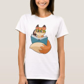 T-shirt Fox as nerd with Book & Glasses (Devant)