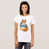T-shirt Fox as nerd with Book & Glasses (Devant entier)