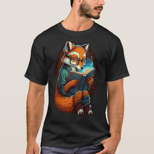 T-shirt Fox Book Reading Nerd Geek Funny Librarian 1 (Devant)