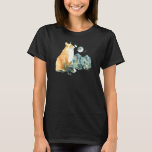 T-shirt Fox Butterfly Moon Mountains Vintage Watercolor In