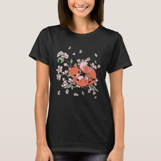 T-shirt Fox Cherry Blossom Foxes Japanese Flower Sakura (Devant)