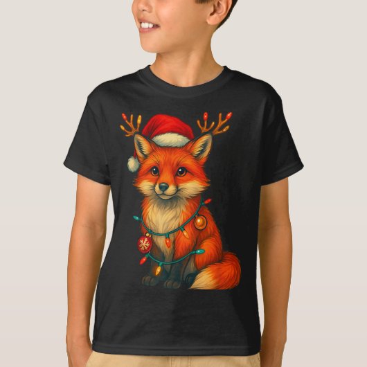 T-shirt Fox Christmas Lights Xmas  (Devant)