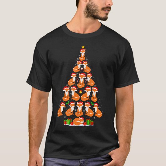 T-shirt Fox Christmas Tree Lights Funny Xmas Santa Hat Fox (Devant)