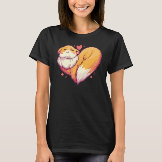 T-shirt Fox Coeur Retro Animal Wild Zoo Classic Passion (Devant)