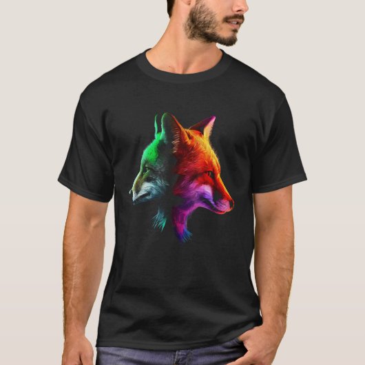 T-shirt Fox Colourful Fantasy  Animal Fox (Devant)