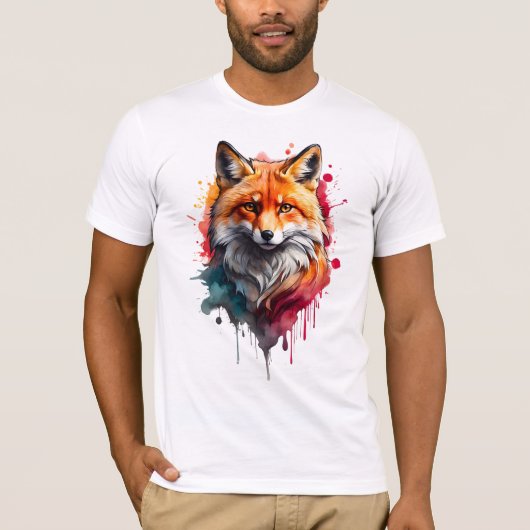 T-shirt Fox couleur d'aquarelle vive - Gras et sau (Devant)