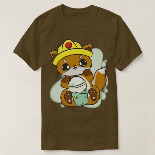 T-shirt Fox Drinks Boba Bubble Tea For Construction Worker (Design devant)