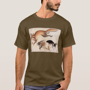 T-shirt Fox et deux lièvres, peinture japonaise vintage