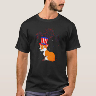 T-shirt Fox Graphic Rouge Blanc Bleu Décor Feu d'artifice